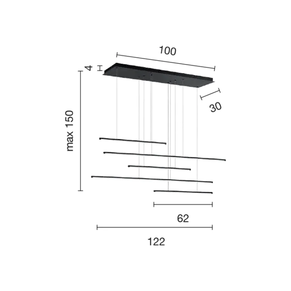 Chandelier with Horizontal LED Lights in Metal and Adjustable Cables - Orange Viadurini