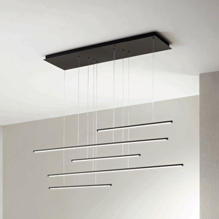 Chandelier with Horizontal LED Lights in Metal and Adjustable Cables - Orange Viadurini