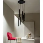 Chandelier with Black Painted Metal Frame and Adjustable Cables - Birch Viadurini