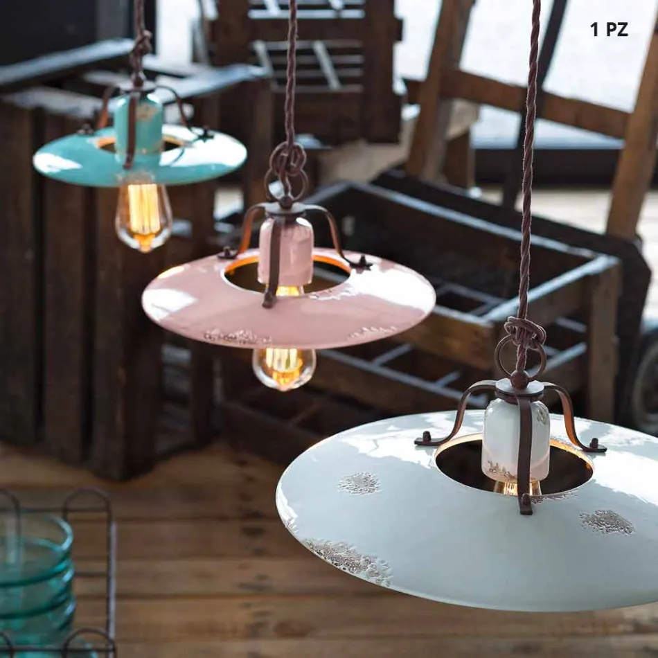 country Chandelier in ceramic and metal Monica Ferroluce Viadurini