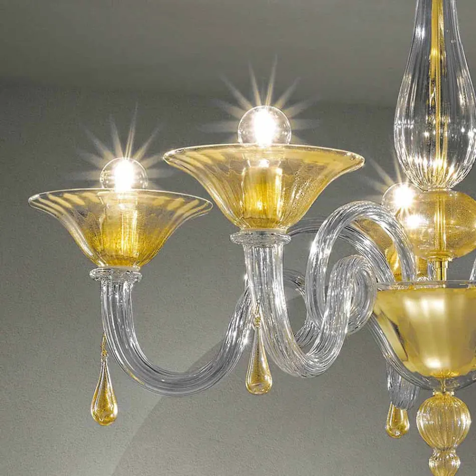 5 Lights Venice Glass Chandelier, Handmade in Italy - Margherita Viadurini