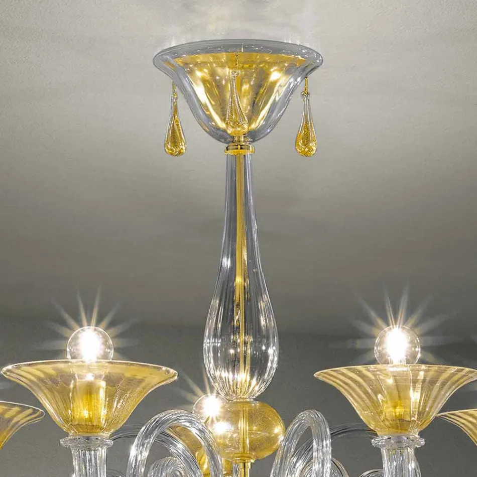 5 Lights Venice Glass Chandelier, Handmade in Italy - Margherita Viadurini