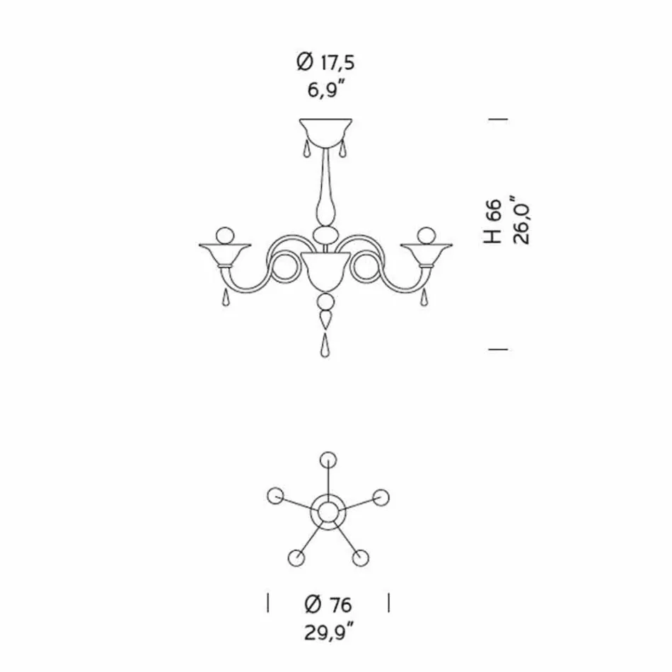 5 Lights Venice Glass Chandelier, Handmade in Italy - Margherita Viadurini