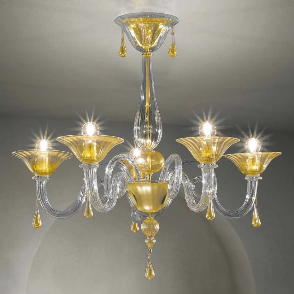 5 Lights Venice Glass Chandelier, Handmade in Italy - Margherita Viadurini