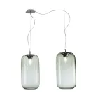 Decentralized Two-Light Chandelier in Handcrafted Glass Made in Italy - Soffio Viadurini