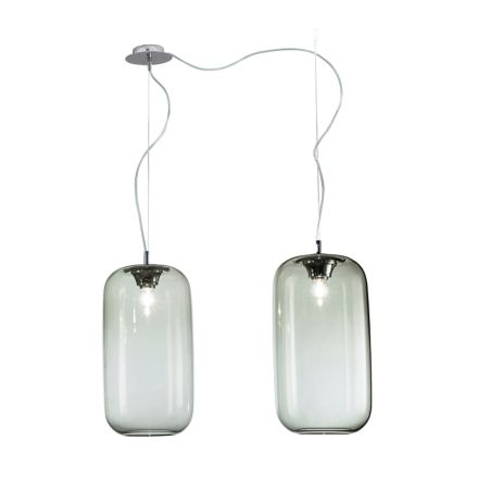 Decentralized Two-Light Chandelier in Handcrafted Glass Made in Italy - Soffio Viadurini