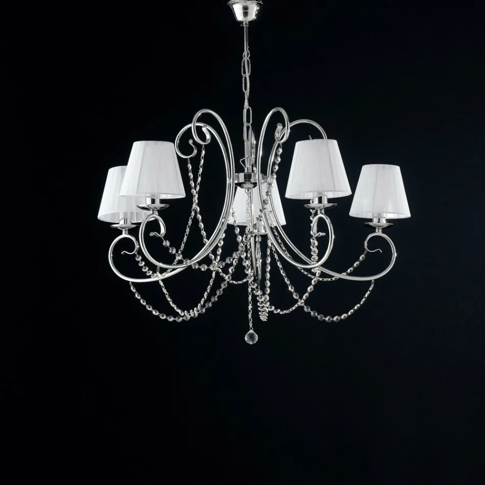 Chrome-Plated Iron Chandelier with Made-in-Italy Lampshades for Interior Decor - Prague Viadurini