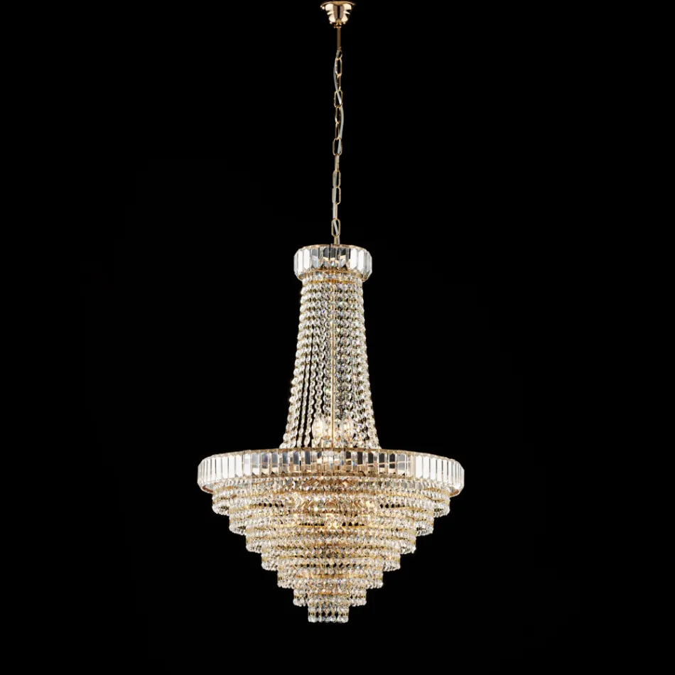 Iron and Gold Chandelier with Rhinestones Made in Italy for Interior Decor - Kiev Viadurini