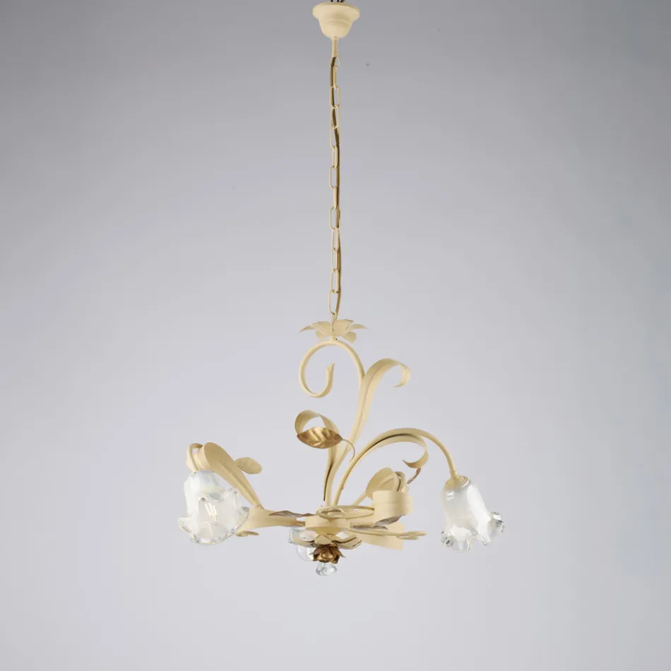 Ivory Lacquered Iron Chandelier Made in Italy for Interior Decor - Marrakech Viadurini
