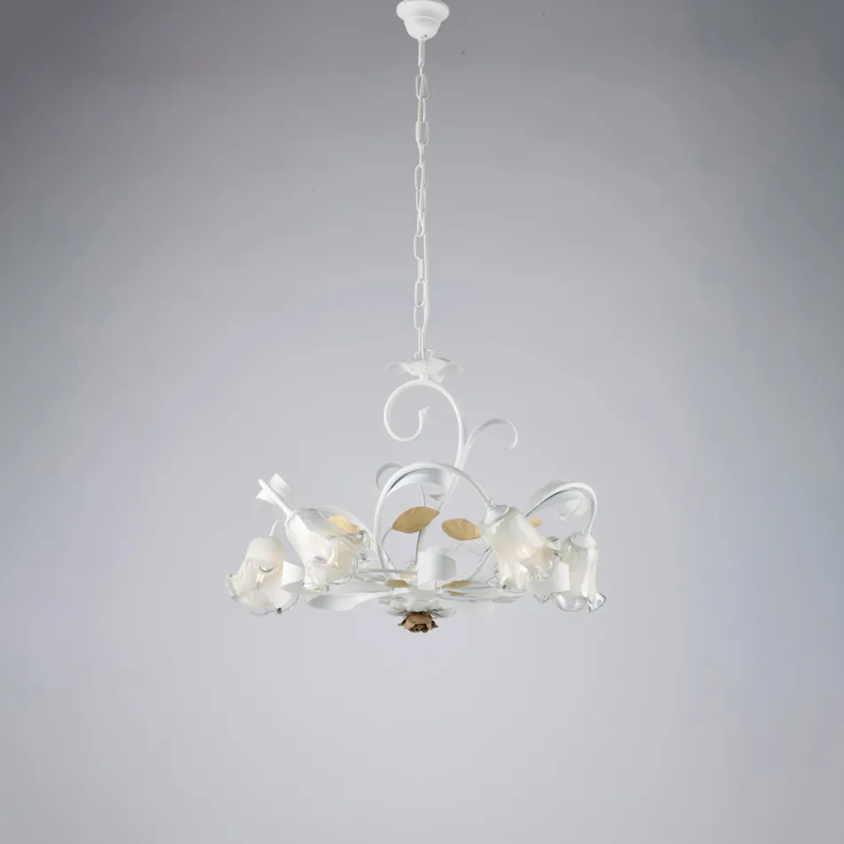 Ivory Lacquered Iron Chandelier Made in Italy for Interior Decor - Marrakech Viadurini