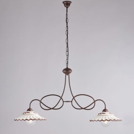 White Ceramic Metal Chandelier with 2 Lights for Indoor Use - Polaris Viadurini