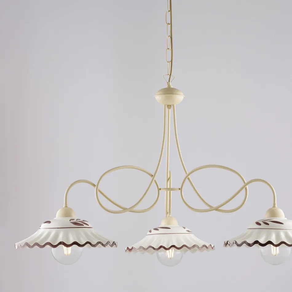 White Ceramic Metal Chandelier with 3 Lights for Indoor Use - Polaris Viadurini