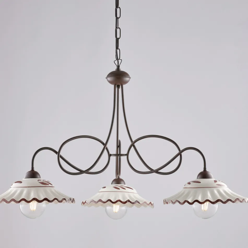 White Ceramic Metal Chandelier with 3 Lights for Indoor Use - Polaris Viadurini