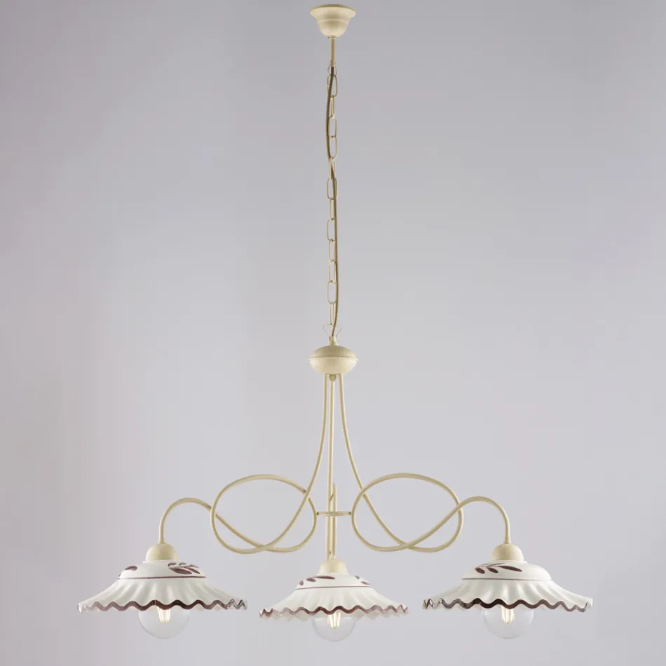 White Ceramic Metal Chandelier with 3 Lights for Indoor Use - Polaris Viadurini