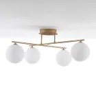 Chandelier in Metallic Gold Metal and 4 White Glass Spheres - Venice Viadurini