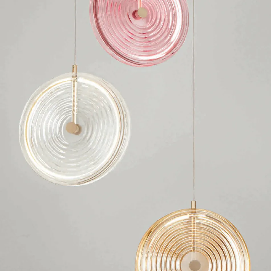 Chandelier in Painted Metal and Glass Decorated with Concentric Queues - Hackberry Viadurini