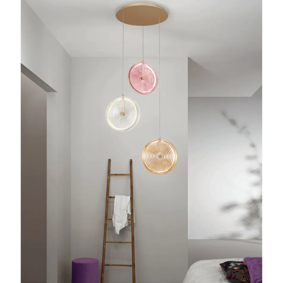 Chandelier in Painted Metal and Glass Decorated with Concentric Queues - Hackberry Viadurini
