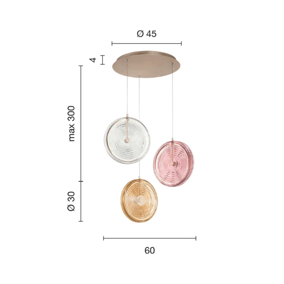 Chandelier in Painted Metal and Glass Decorated with Concentric Queues - Hackberry Viadurini