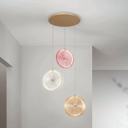 Chandelier in Painted Metal and Glass Decorated with Concentric Queues - Hackberry Viadurini