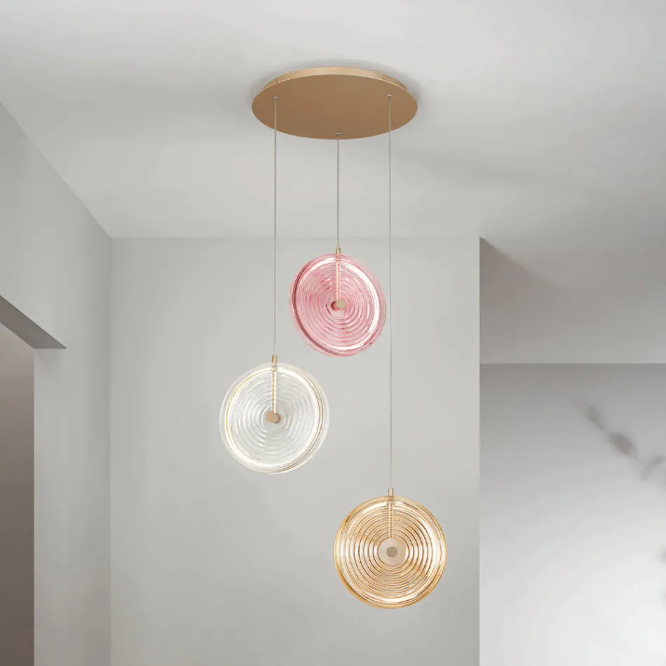 Chandelier in Painted Metal and Glass Decorated with Concentric Queues - Hackberry Viadurini