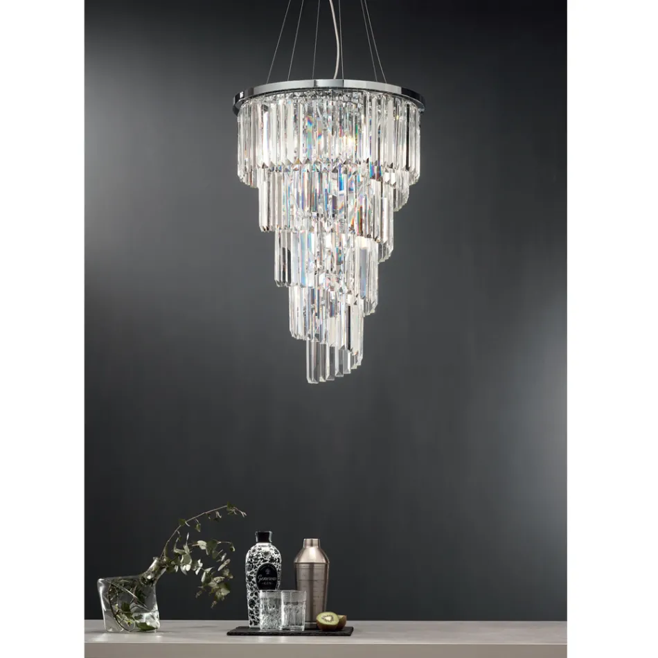 Classic Luxury Chandelier in Chromed Metal and Cut Crystal - Lambert Viadurini