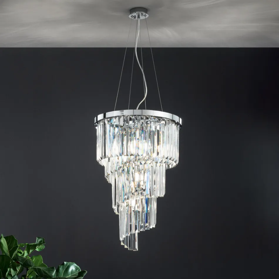Classic Luxury Chandelier in Chromed Metal and Cut Crystal - Lambert Viadurini