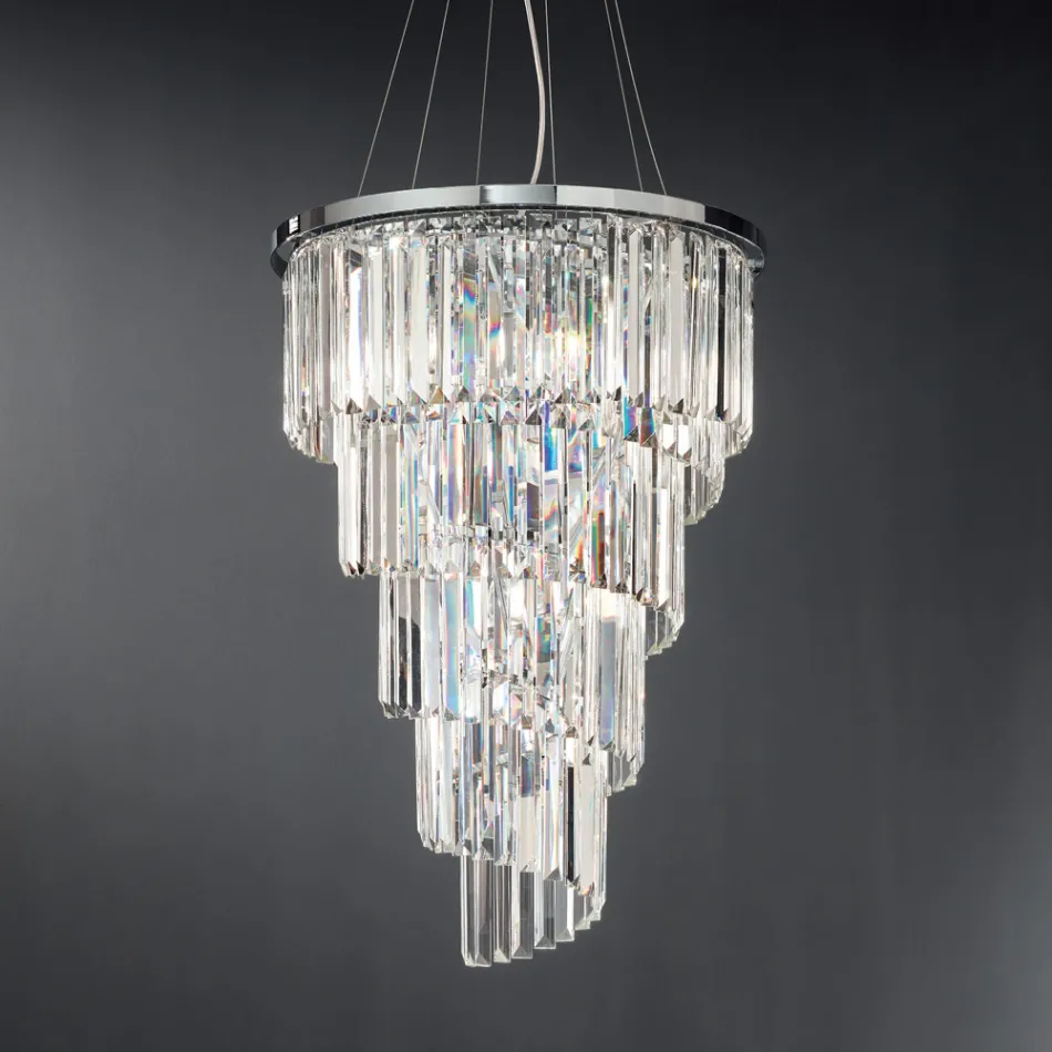Classic Luxury Chandelier in Chromed Metal and Cut Crystal - Lambert Viadurini