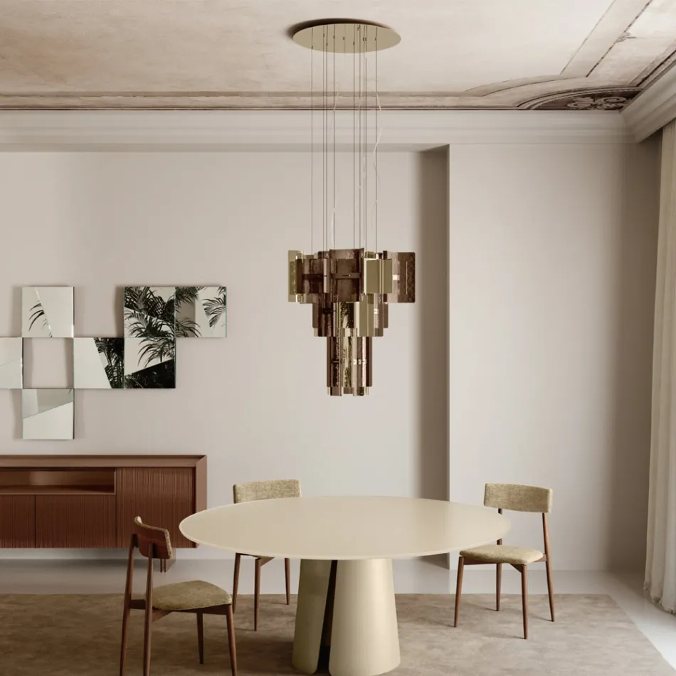 Velis - Elegantly Designed Modern Fused Glass Chandelier Made in Italy Viadurini