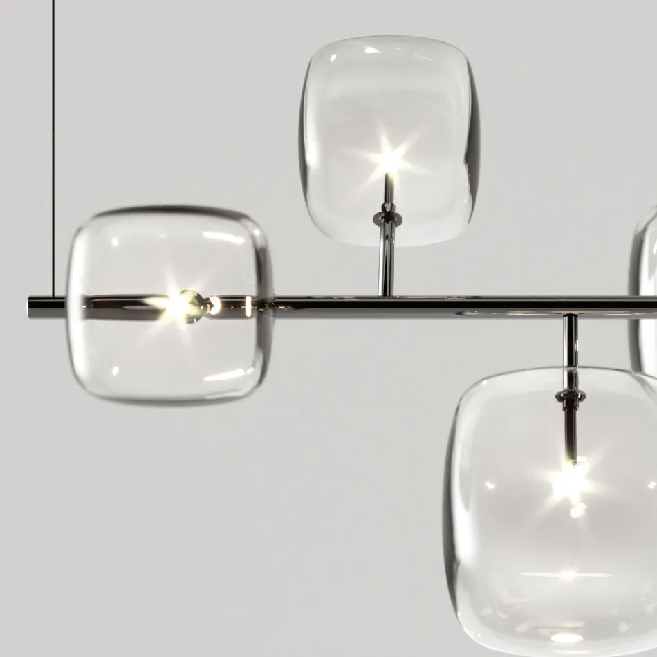 Horizontal Chandelier in Metal and Transparent Pyrex Glass - Iperspazio Viadurini