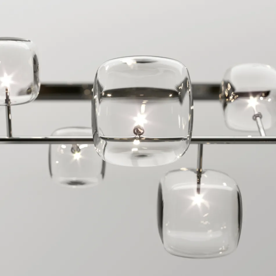 Horizontal Chandelier in Metal and Transparent Pyrex Glass - Iperspazio Viadurini