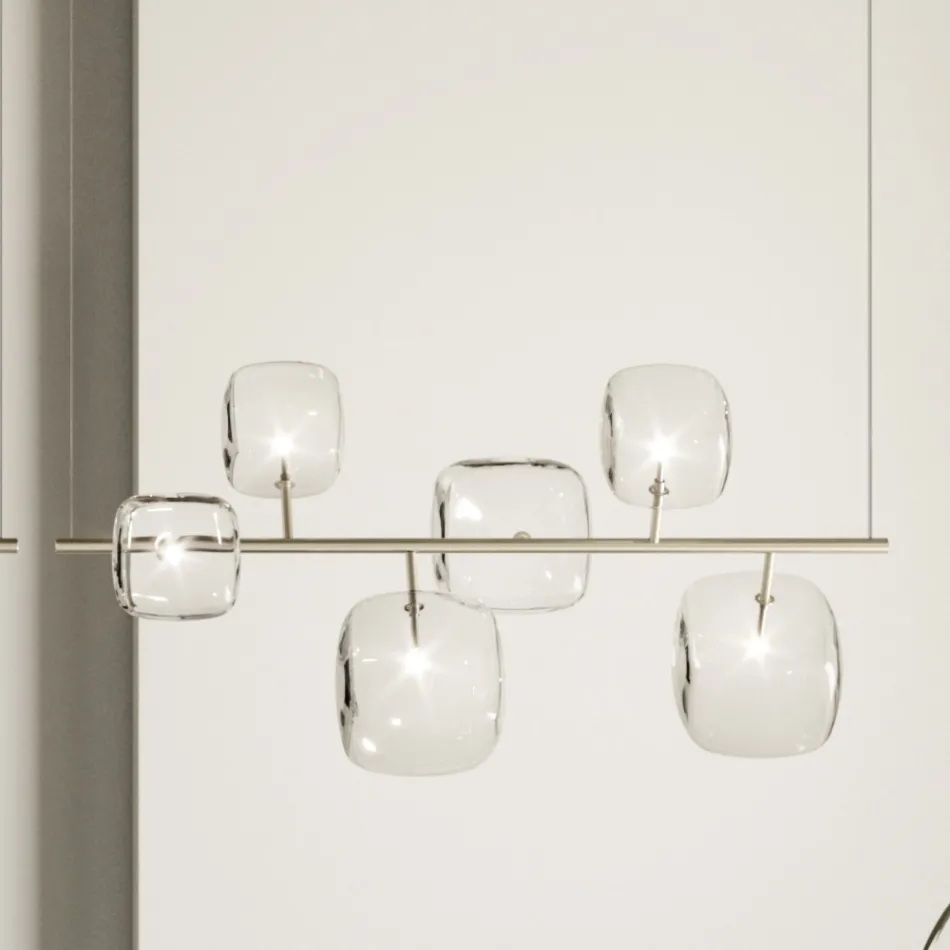 Horizontal Chandelier in Metal and Transparent Pyrex Glass - Iperspazio Viadurini