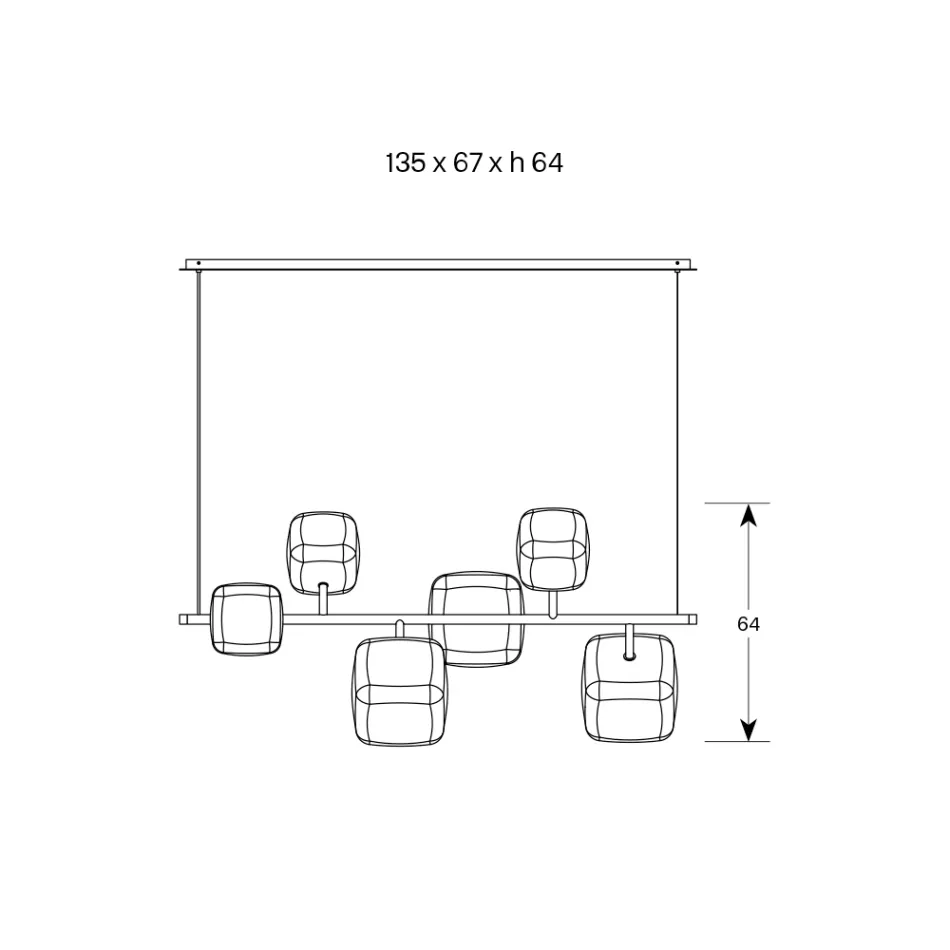 Horizontal Chandelier in Metal and Transparent Pyrex Glass - Iperspazio Viadurini