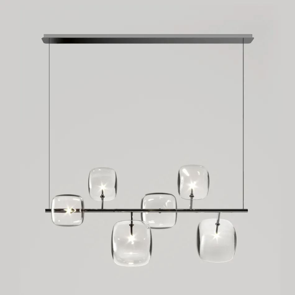 Horizontal Chandelier in Metal and Transparent Pyrex Glass - Iperspazio Viadurini