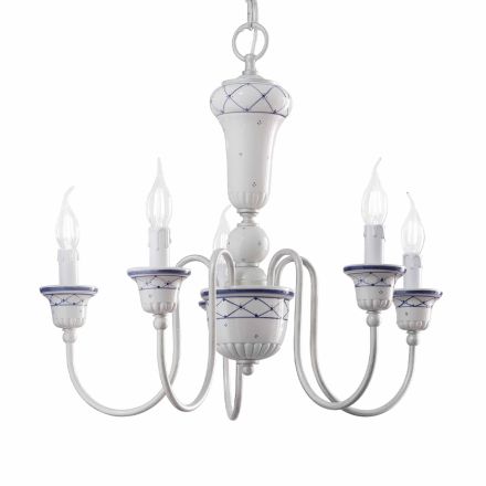 5 Lights Lounge Chandelier in Hand Painted Ceramic and Brass - Sanremo Viadurini