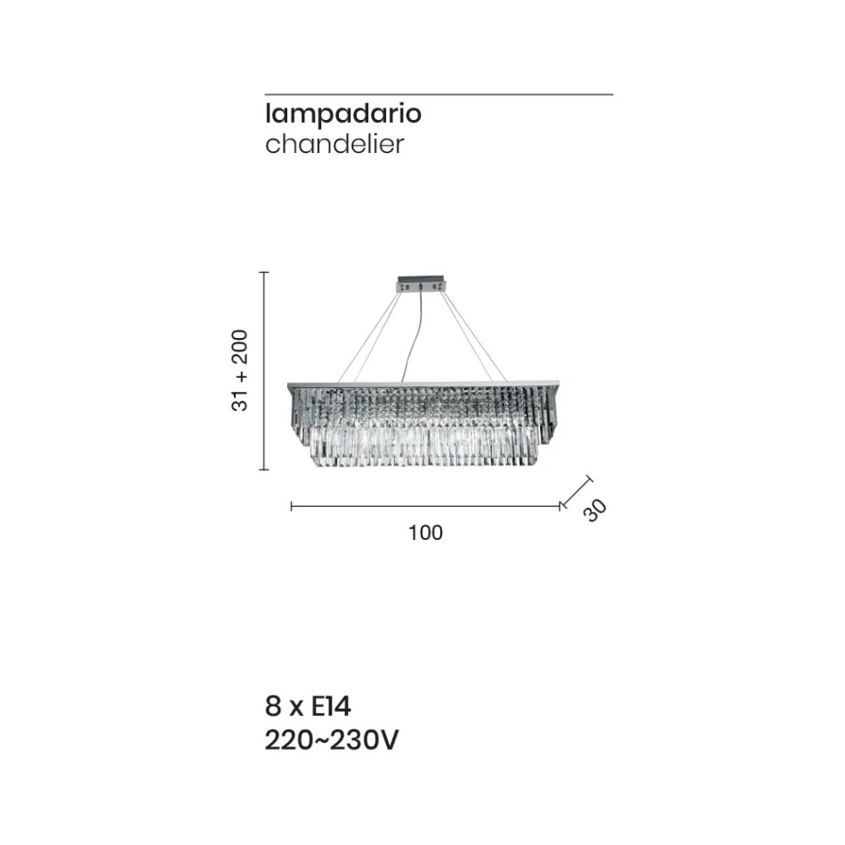 Classic Suspended Chandelier Metal and Luxury Cut Crystal - Mirielle Viadurini