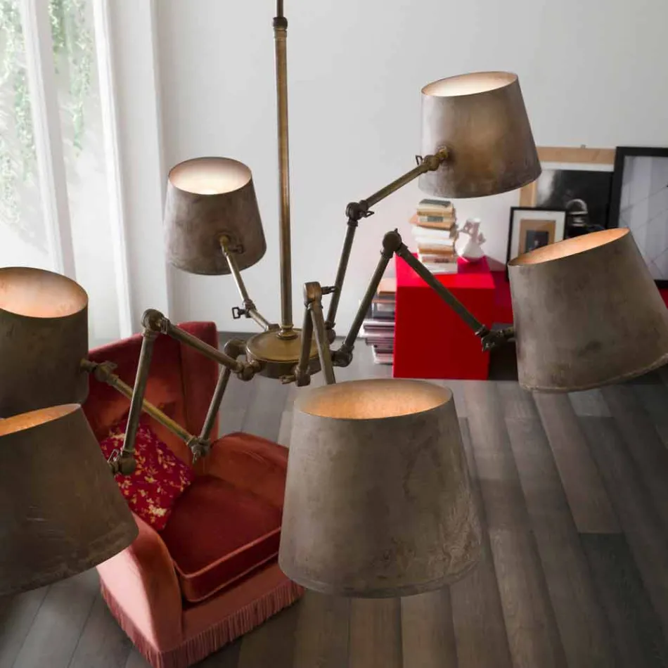 Industrial style chandelier in iron and brass Reporter Il Fanale Viadurini