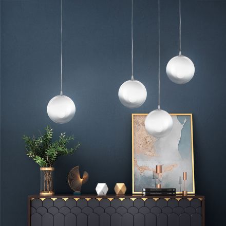 Isotta Four-Light Linear Bar Chandelier in White Glass Made in Italy Viadurini
