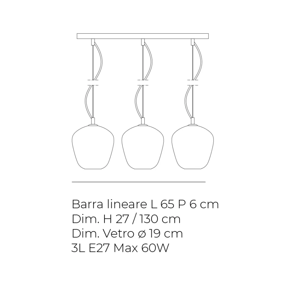 Three-Light Linear Bar Chandelier in Venetian Glass Made in Italy - Elisia Viadurini
