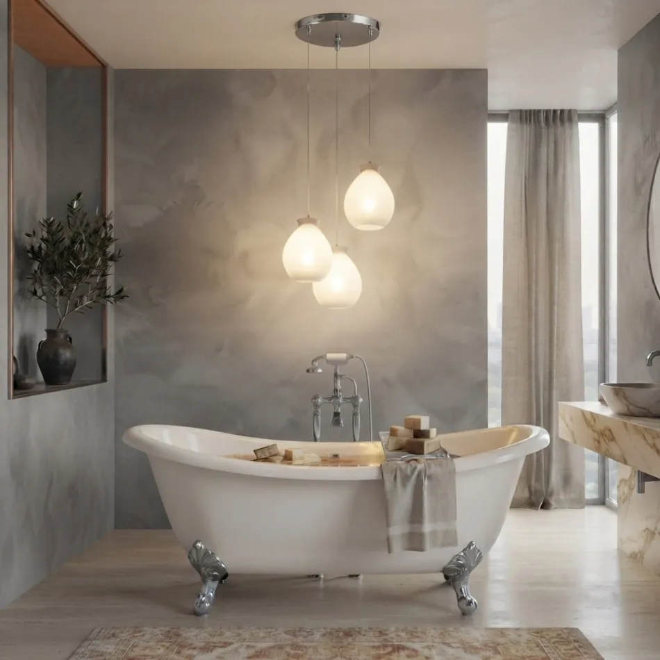 Three-Light Chandelier on a Round Base in Cased Glass Made in Italy - Iride Viadurini