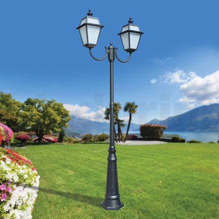 Lamppost 2 Lights in Aluminium and Glass Vintage Style Made in Italy - Vivian Viadurini