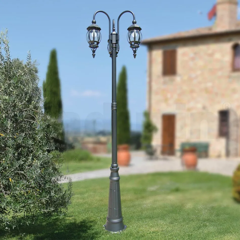 Lamppost 3 Lights Vintage Style in Anthracite Aluminium Made in Italy - Empire Viadurini