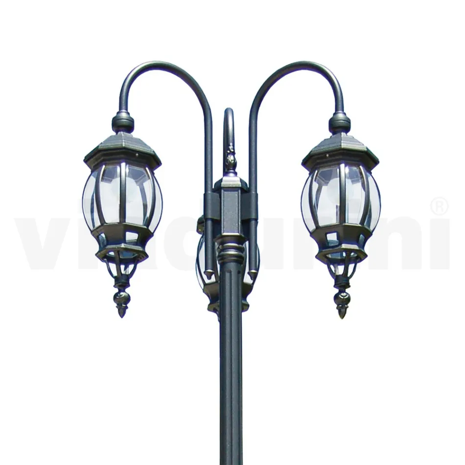 Lamppost 3 Lights Vintage Style in Anthracite Aluminium Made in Italy - Empire Viadurini
