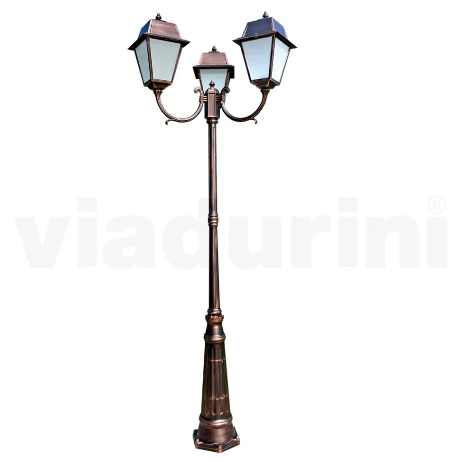 Lamppost 3 Lights Vintage Style in Aluminium and Glass Made in Italy - Doroty Viadurini