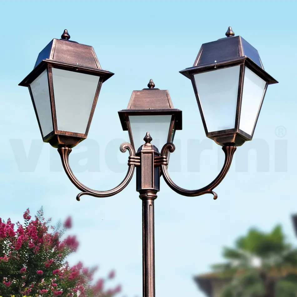 Lamppost 3 Lights Vintage Style in Aluminium and Glass Made in Italy - Doroty Viadurini