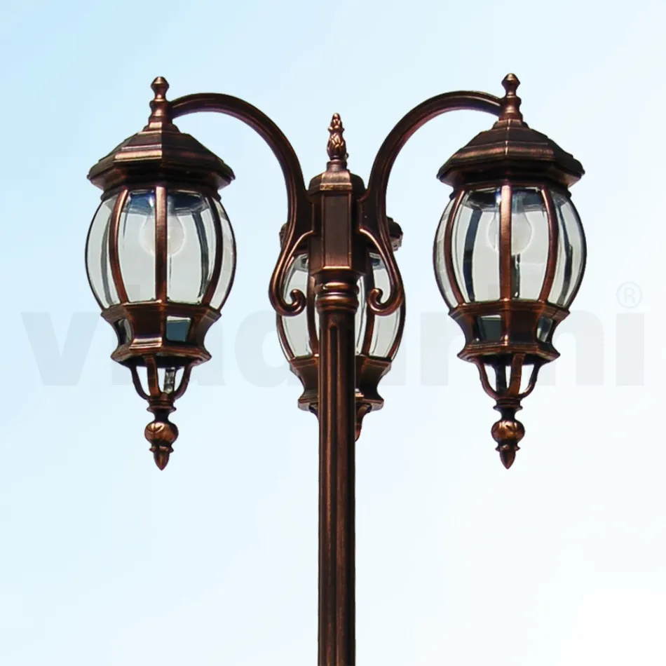 Lamppost 3 Lights Vintage Style in Aluminium Made in Italy - Leona Viadurini