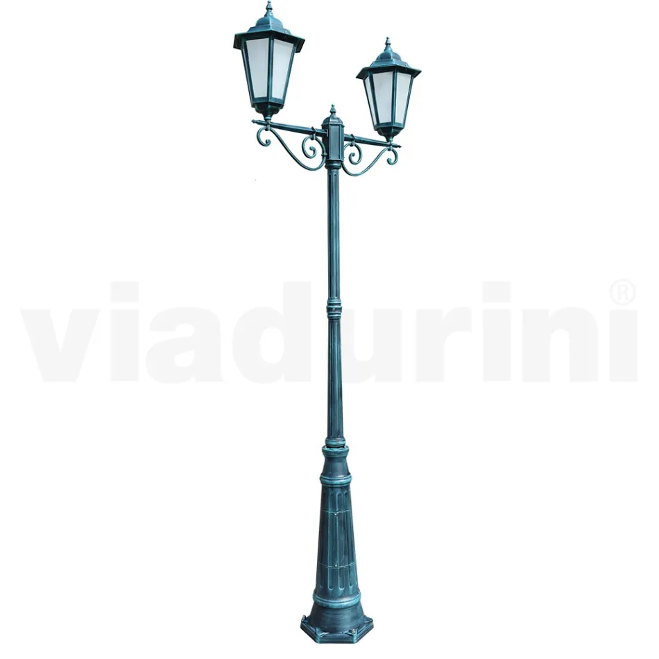 Lamppost 2 Lights in Aluminium and Glass Made in Italy Vintage - Janira Viadurini