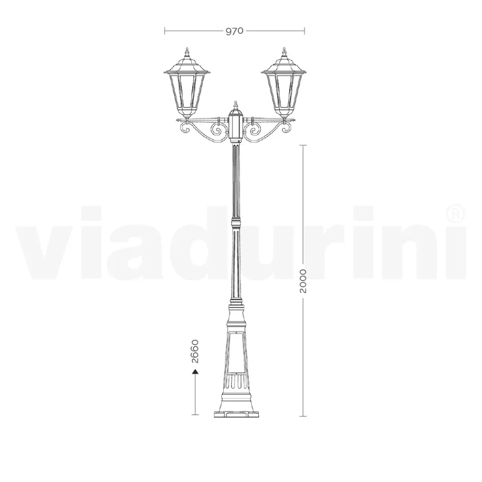 Lamppost 2 Lights in Aluminium and Glass Made in Italy Vintage - Janira Viadurini