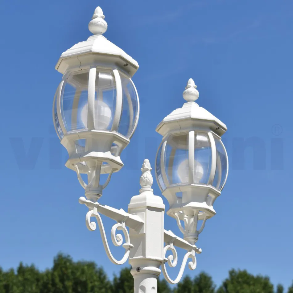 Lamppost with 2 Lights Vintage Style in White Aluminium Made in Italy - Dodo Viadurini
