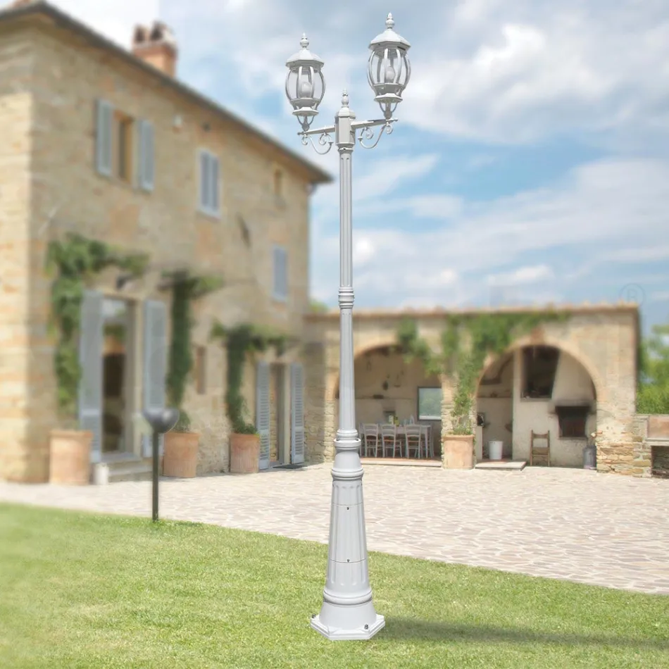 Lamppost 2 Lights Vintage Style in White Aluminium Made in Italy - Dodo Viadurini
