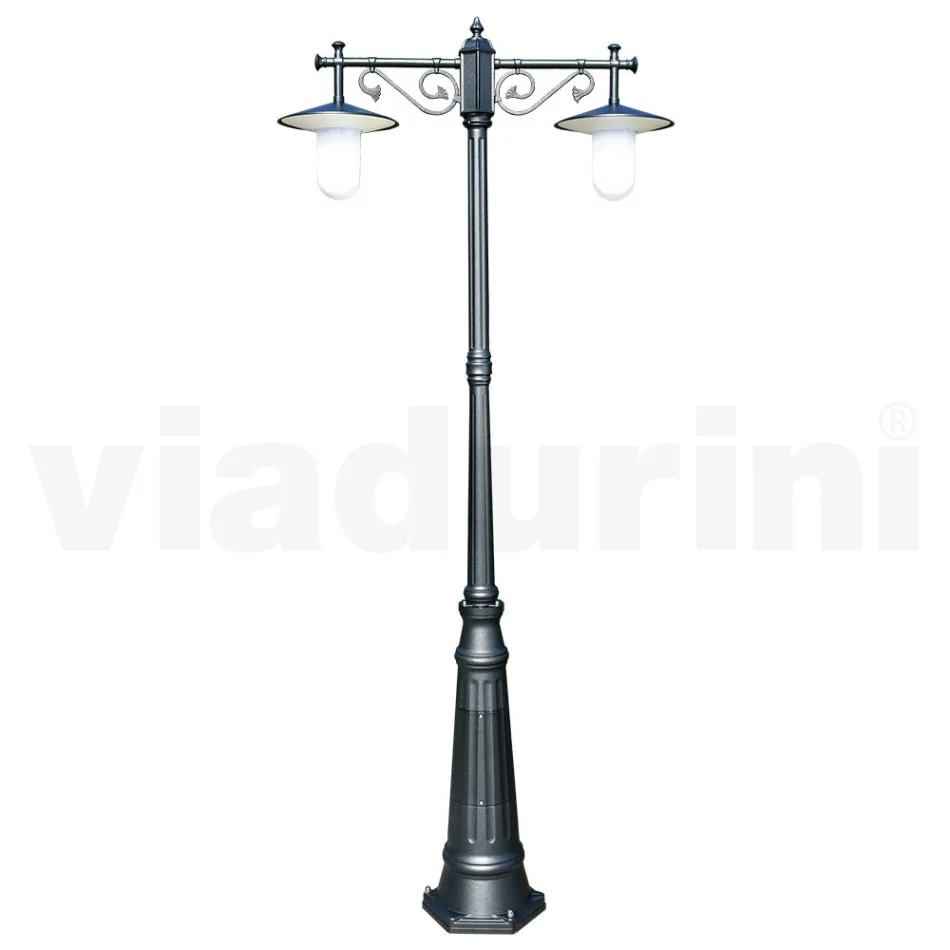 Lamppost 2 Lights Vintage Style in Grey Aluminium Made in Italy - Belen Viadurini